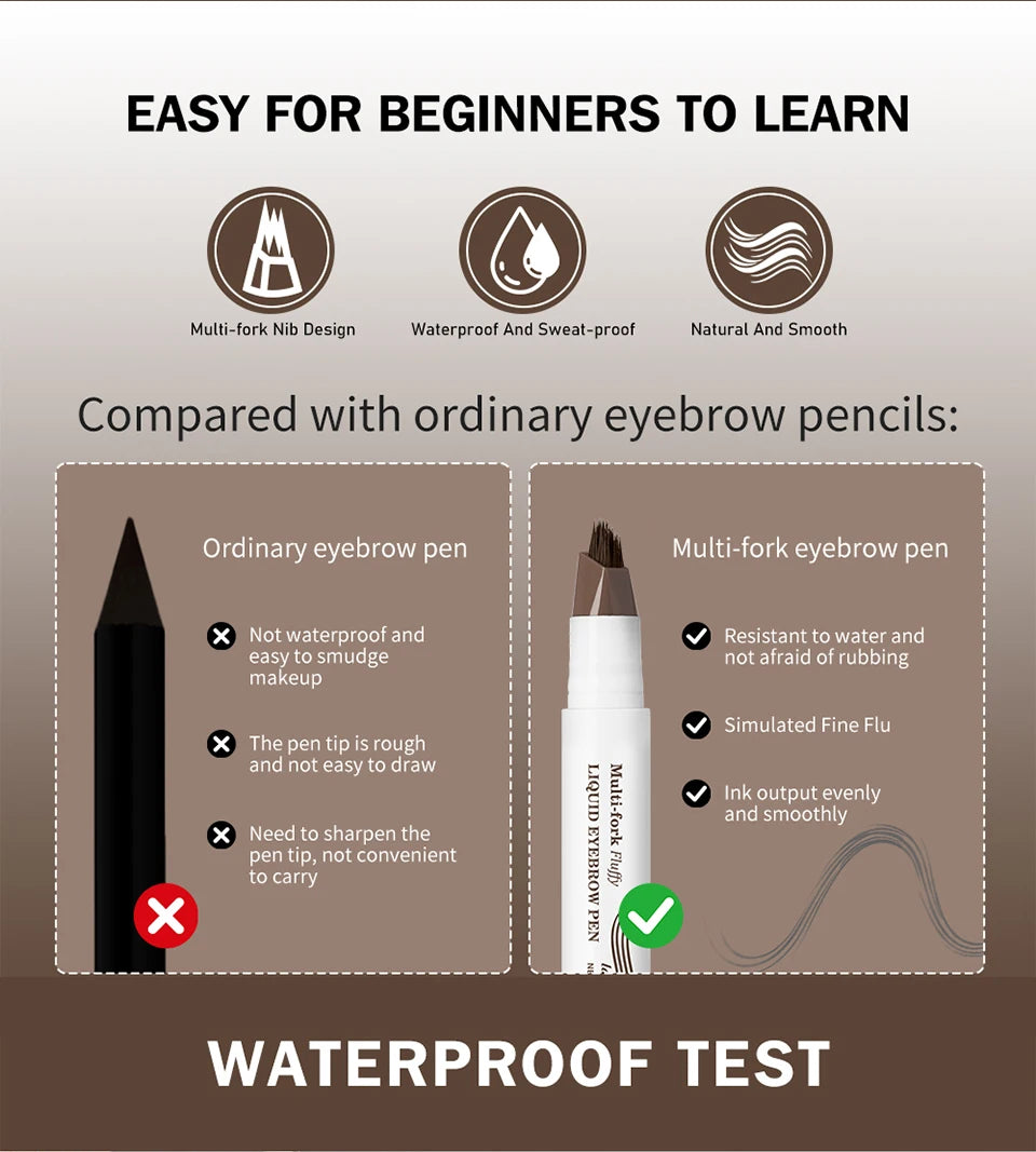 Liquid Eyebrow Pencil Multi Prong Brush Waterproof Makeup Pen