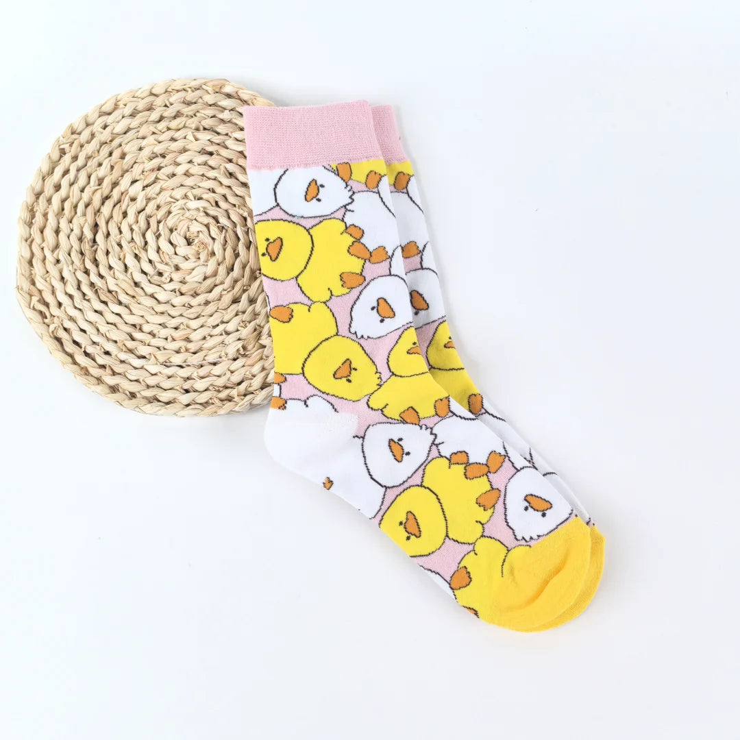 Cotton Blend Animal Pattern Mid Calf Socks for Women