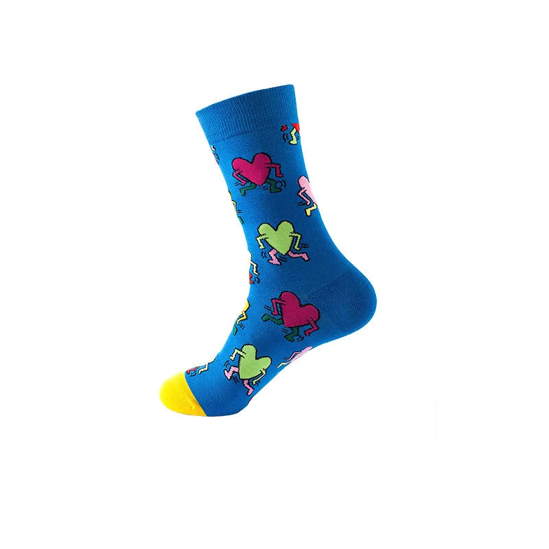 Cotton Blend Artistic Graffiti Pattern Mid Calf Unisex Socks