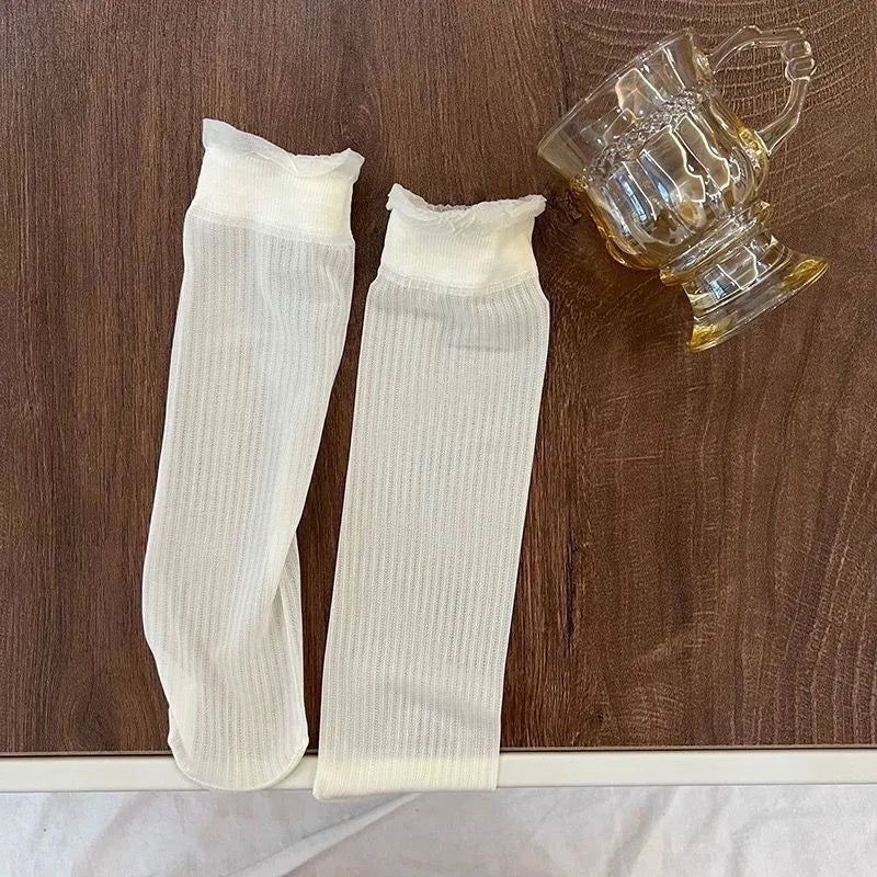 Polyester Elastane Lace Mid Tube Socks - 3