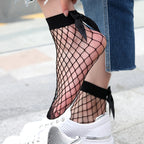 Polyester Nylon Fishnet Bow Ankle Socks