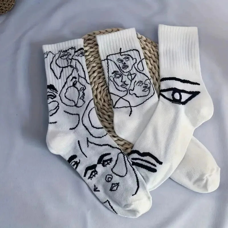 Cotton Blend Abstract Graphic Crew Socks