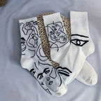 Cotton Blend Abstract Graphic Crew Socks