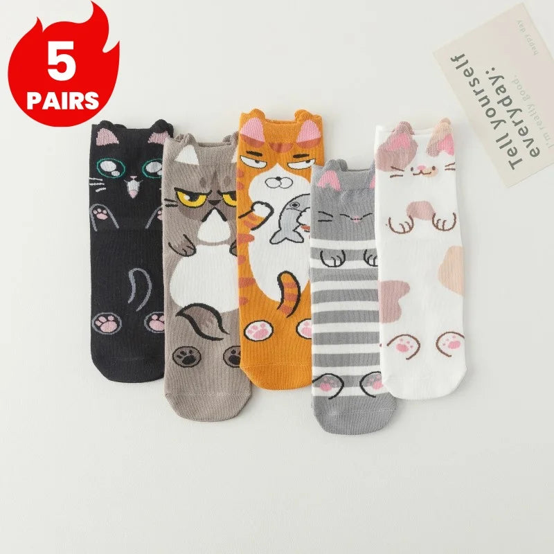 Polyester Elastane Animal Pattern Crew Socks Five Pairs - 1