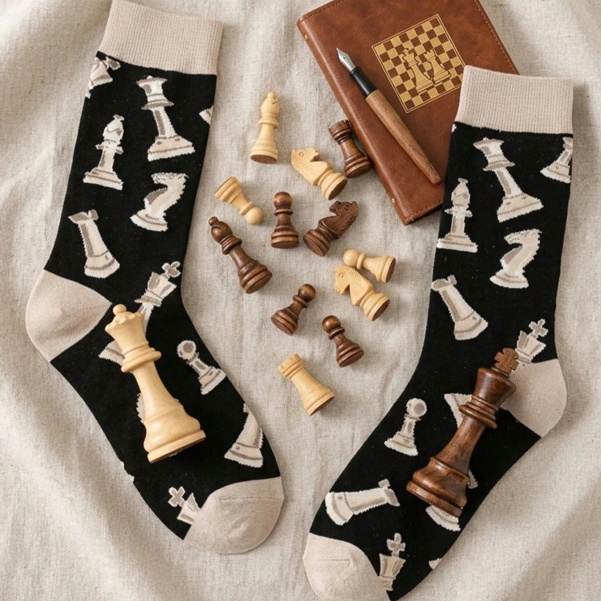 Unisex Polyester Elastane Chess Pattern Crew Socks