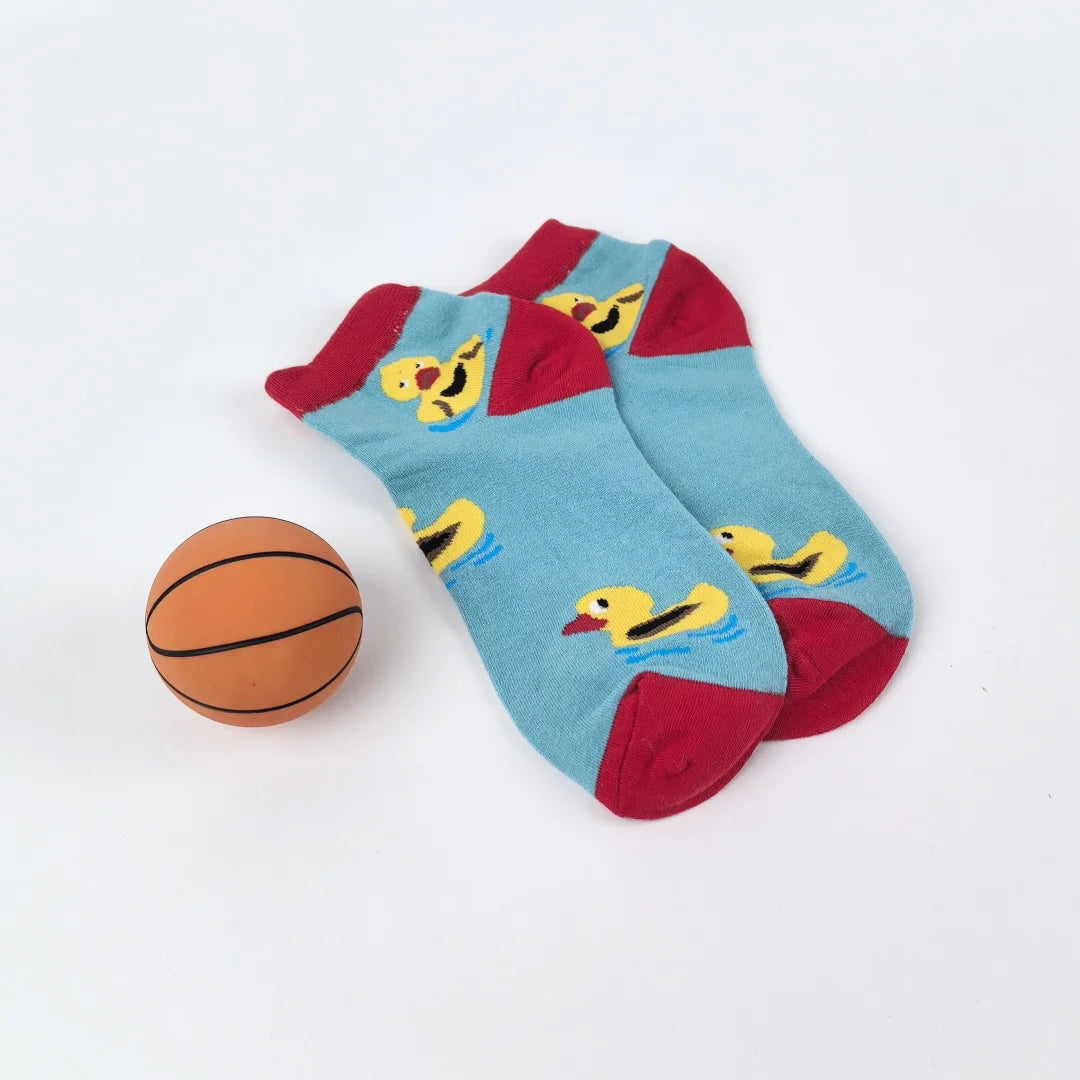 Cotton Blend Yellow Duck Pattern Casual Low Tube Socks - 3