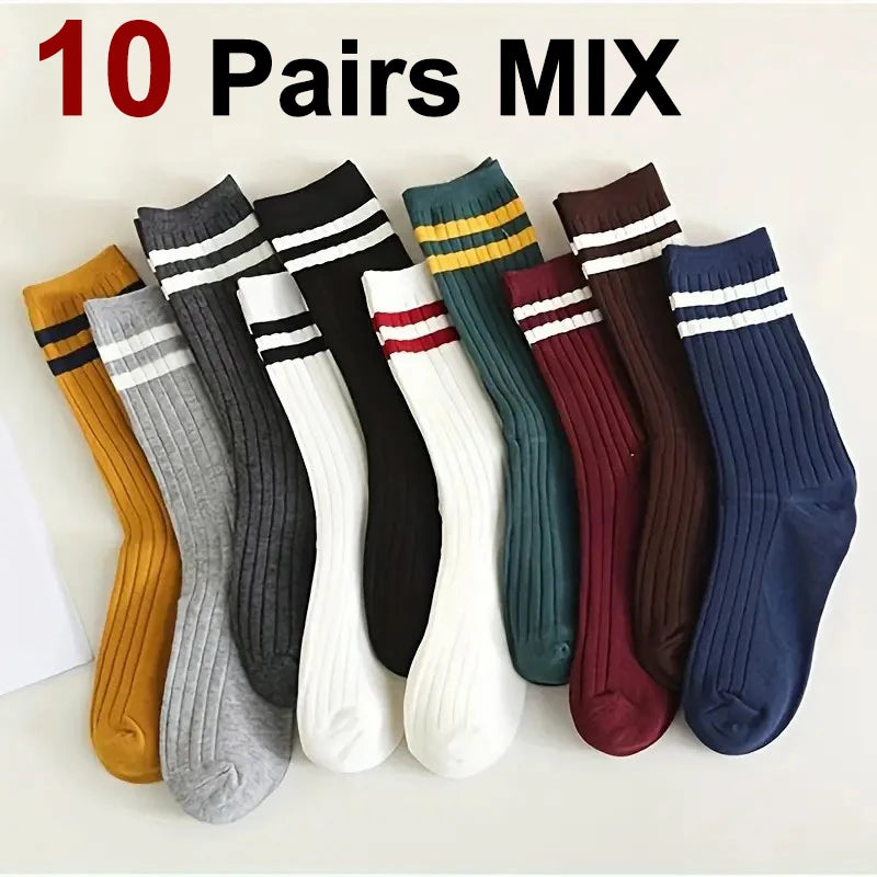 Striped Polyester Blend Mid Tube Casual Socks for Women