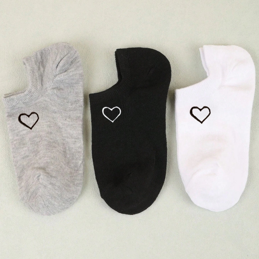 Womens Polyester Elastane Low Cut Heart Bow Ankle Socks 3 Pairs