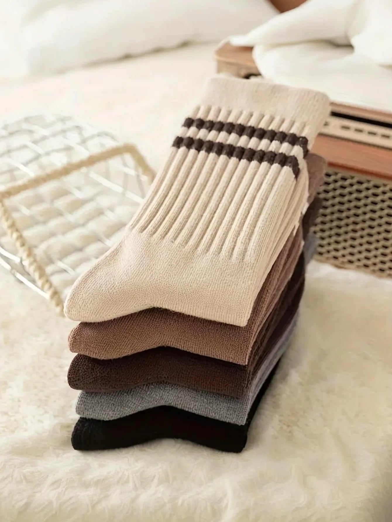 Polyester Elastane Striped Mid Tube Casual Socks - 4