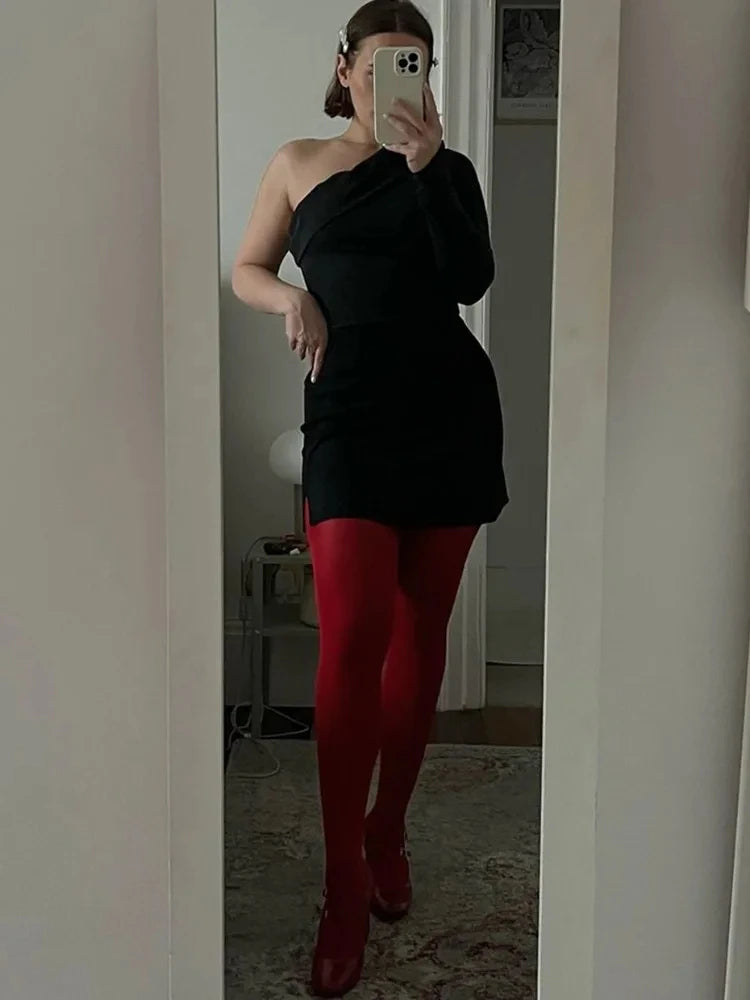 Red Nylon Polyester Slim Tights - 4
