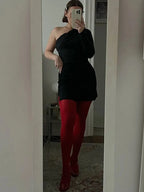 Red Nylon Polyester Slim Tights