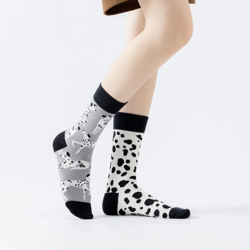 Cotton Blend Spotted Dog Pattern Mid Calf Unisex Socks