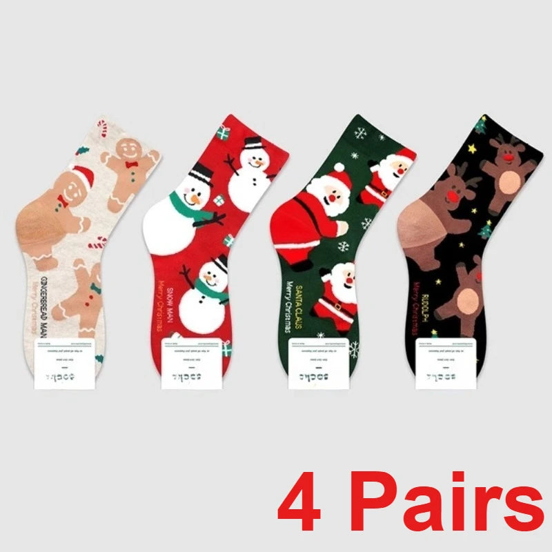 Cotton Christmas Pattern Mid Tube Socks
