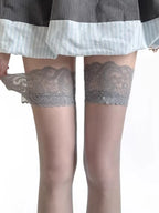 Black Lace Thigh High Stockings Silicone Non Slip Nylon
