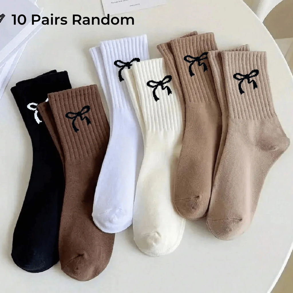 Polyester Elastane Women Bow Crew Socks
