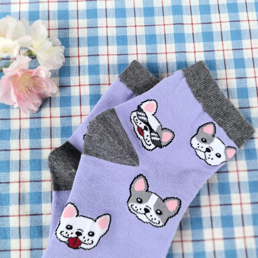 Cotton Blend French Bulldog Print Casual Low Tube Socks