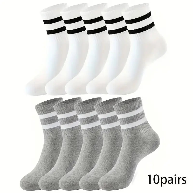 Polyester Blend Striped Mid Tube Mens Casual Crew Socks - 18