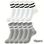Polyester Blend Striped Mid Tube Mens Casual Crew Socks
