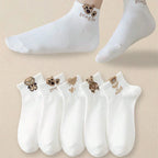 Polyester Elastane Teddy Bear Print Casual Ankle Socks for Women