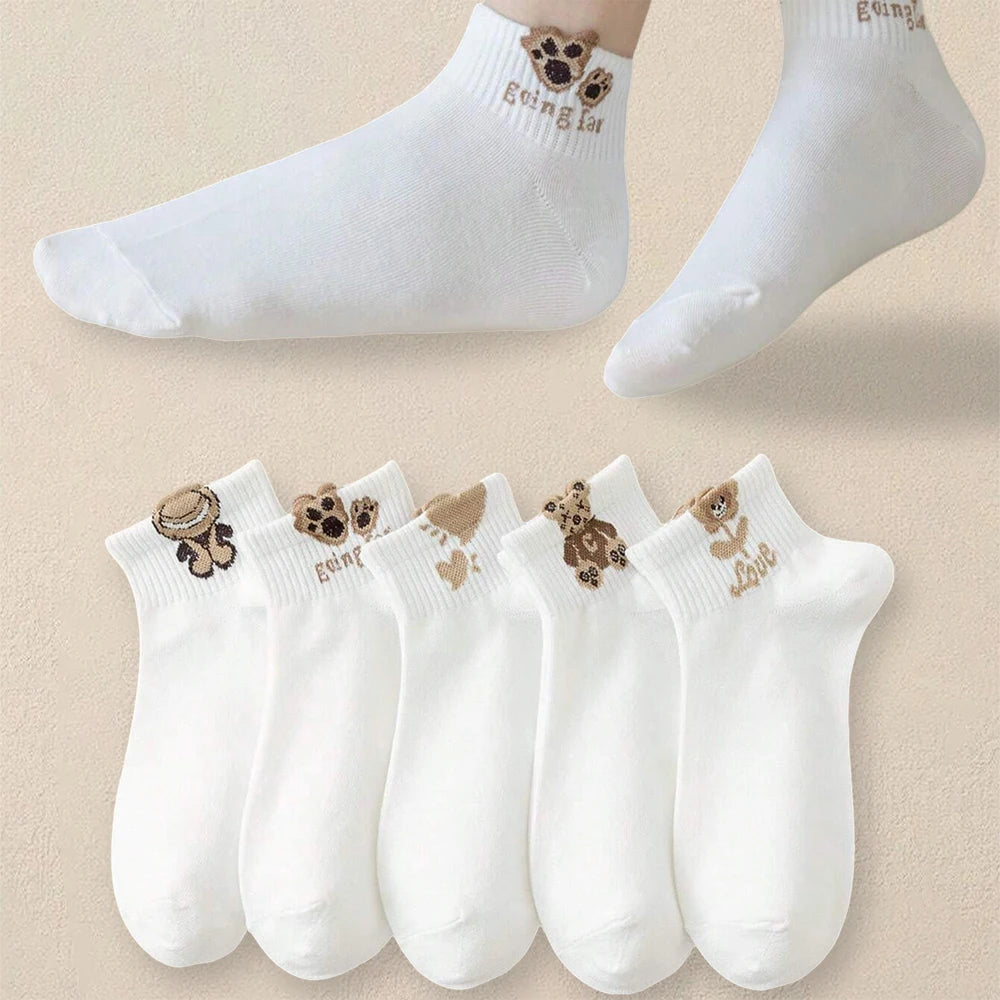 Polyester Elastane Teddy Bear Print Casual Ankle Socks for Women