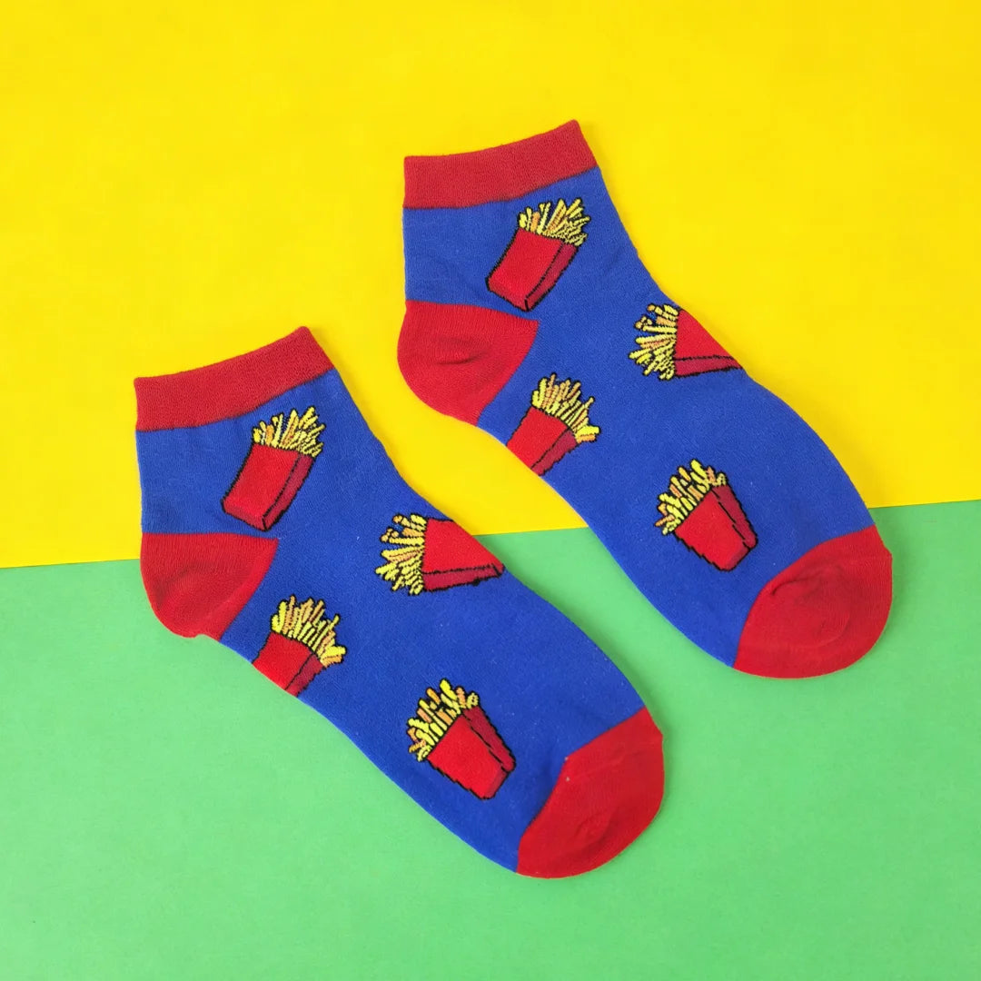 Cotton Blend French Fries Print Casual Socks