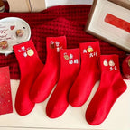 Polyester Mid Tube Socks Printed Lucky Patterns 5 Pairs