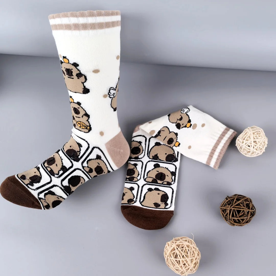 Cotton Blend Capybara Pattern Mid Calf Socks for Women - 2