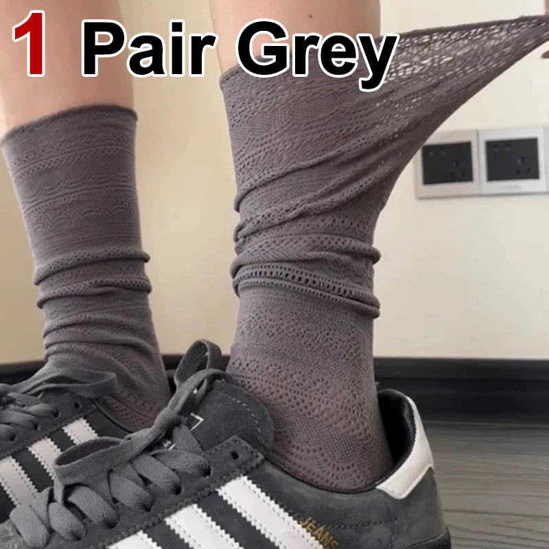 Lace Trimmed Polyester Elastane Casual Mid Tube Socks