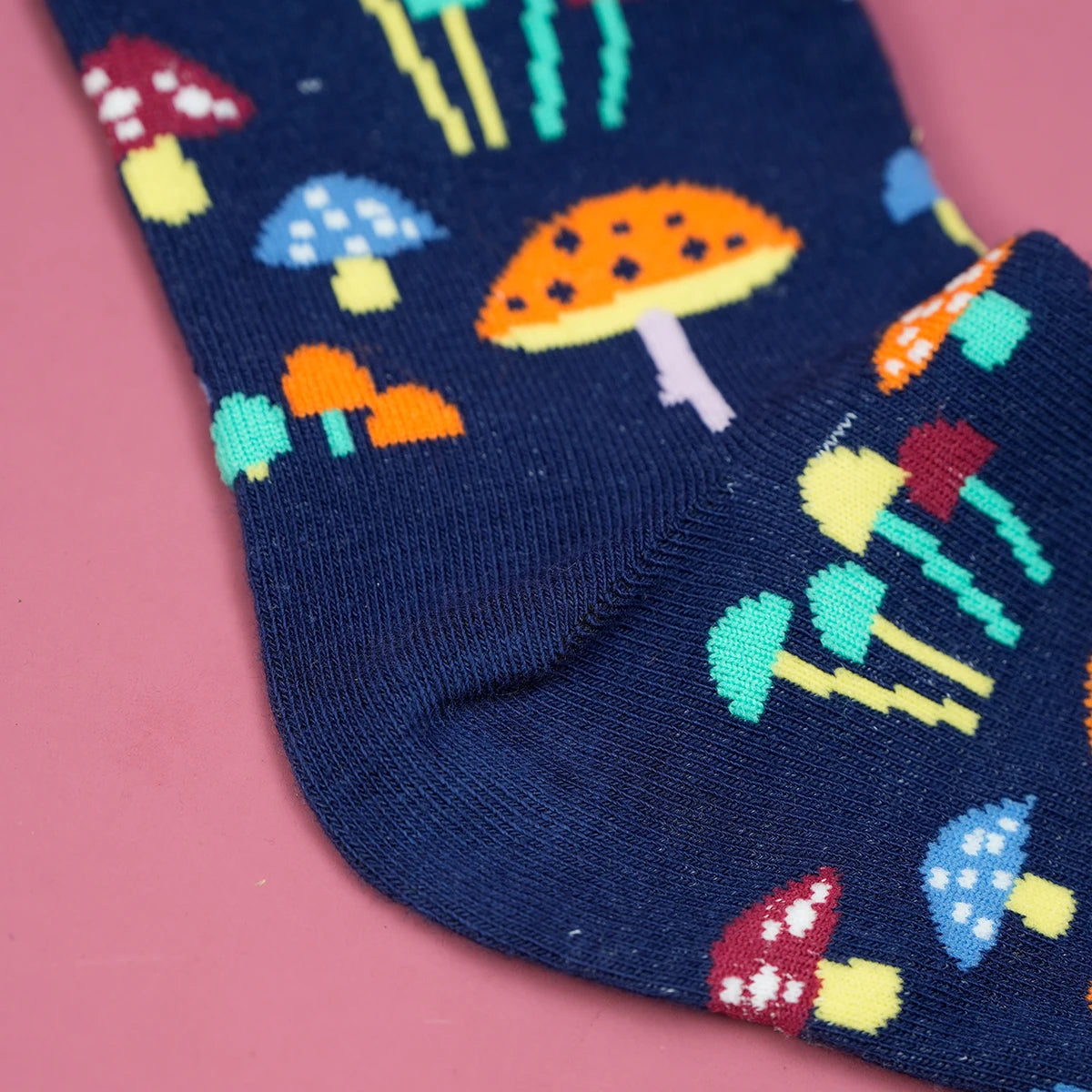 Colorful Mushroom Printed Cotton Blend Crew Socks - 5