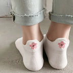 6 Pairs Polyester Ankle Socks with Floral Embroidery