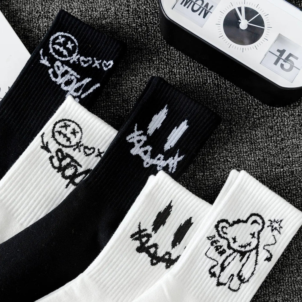 Polyester Elastane Crew Socks Graphic Print
