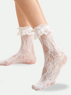 Polyester Elastane Floral Lace Ankle Socks