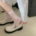 4 Pairs Polyester Elastane Lace Edge Mid Tube Socks