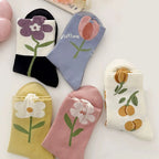 5 Pairs Women Floral Mid Tube Polyester Blend Casual Socks