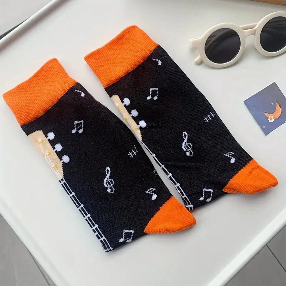 Polyester Elastane Guitar Pattern Crew Socks