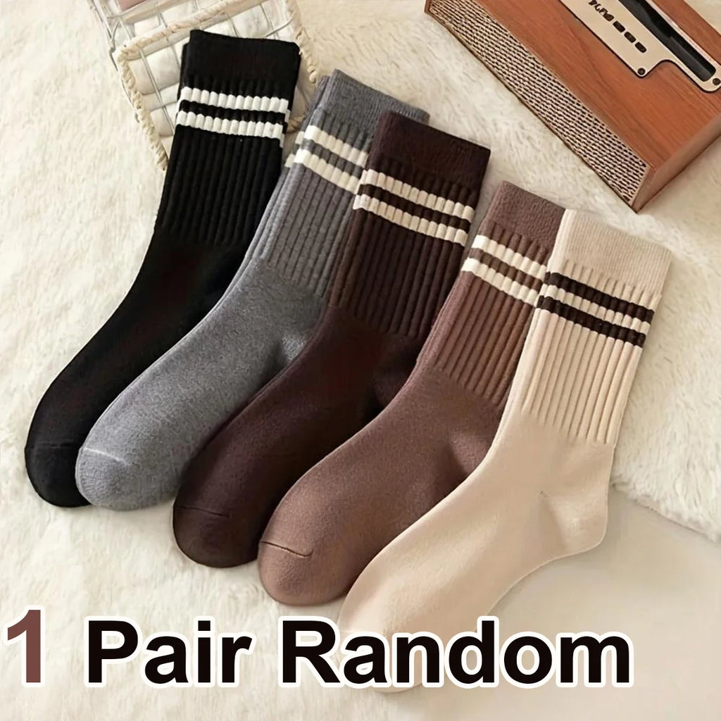 Polyester Elastane Striped Mid Tube Casual Socks
