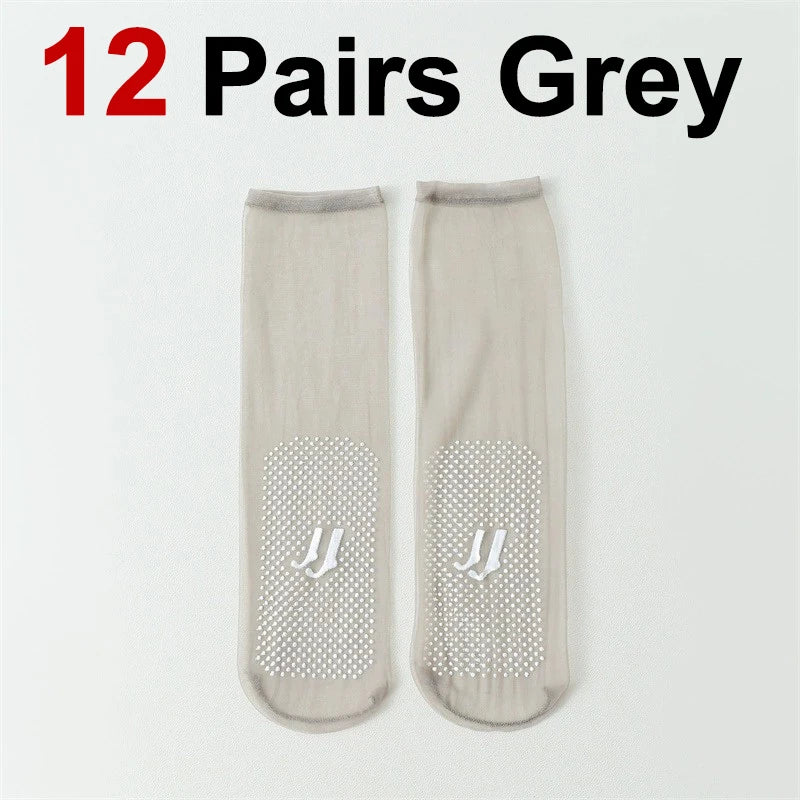 12 Pairs Nylon Spandex Anti Slip Invisible Silk Stockings