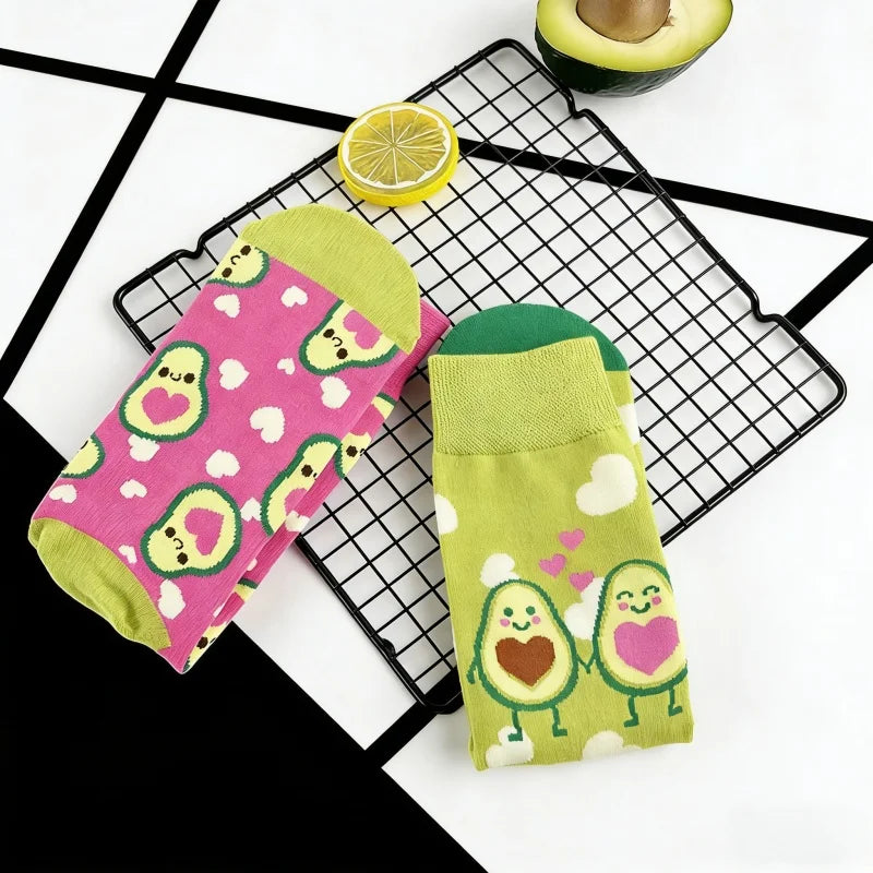 Cotton Blend Avocado Print Casual Mid Calf Socks - 1