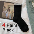 4 Pairs Polyester Elastane Lace Edge Mid Tube Socks
