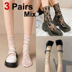 3 Pairs Floral Lace Women Casual Crew Socks