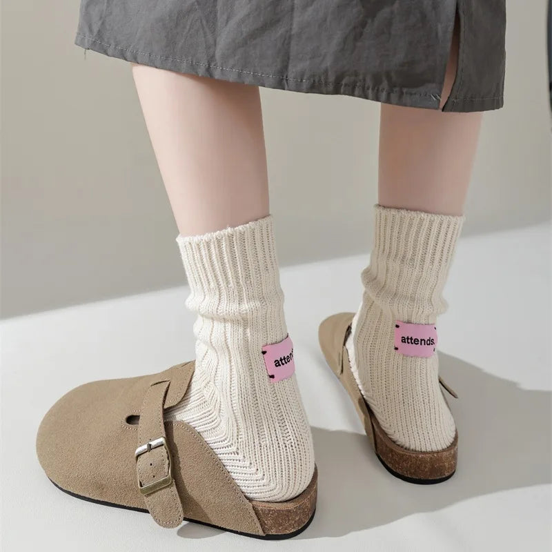 Thick Cotton Knit Mid Tube Crew Socks - 20