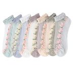 Floral Print Polyester Elastane Low Tube Casual Socks 7 Pairs