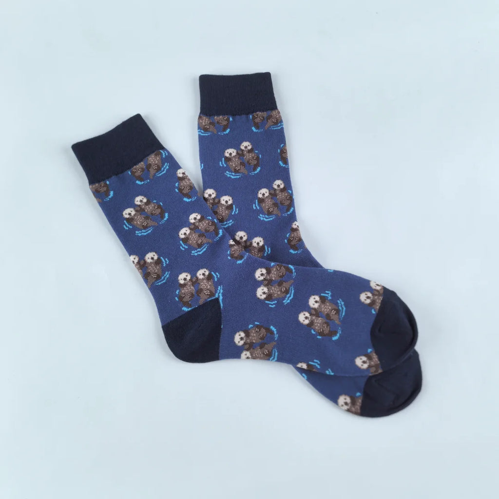Cotton Blend Otter Print Unisex Mid Calf Socks
