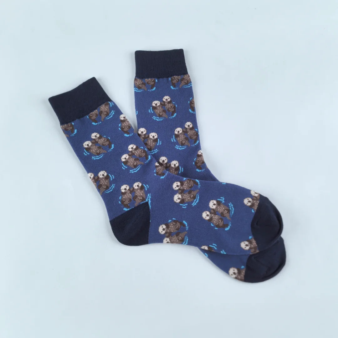 Cotton Blend Otter Print Unisex Mid Calf Socks - 11