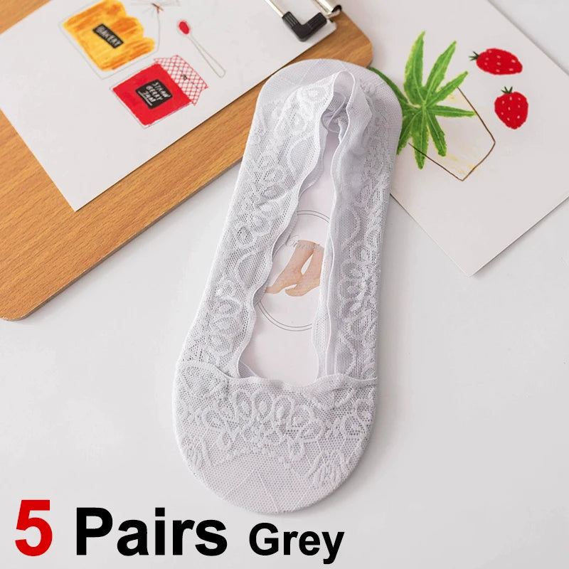 Cotton Lace Invisible Anti Slip Low Cut Socks