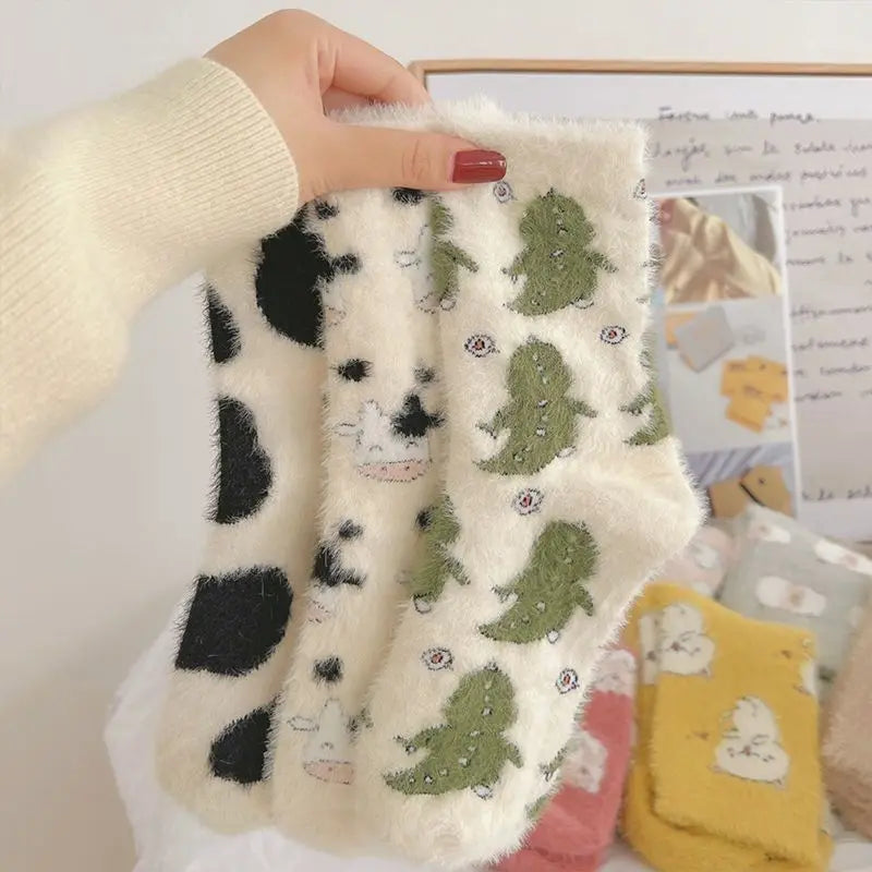 Plush Cartoon Mid Calf Socks Polyester Blend
