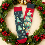 Cotton Blend Christmas Tree Print Mid Calf Socks