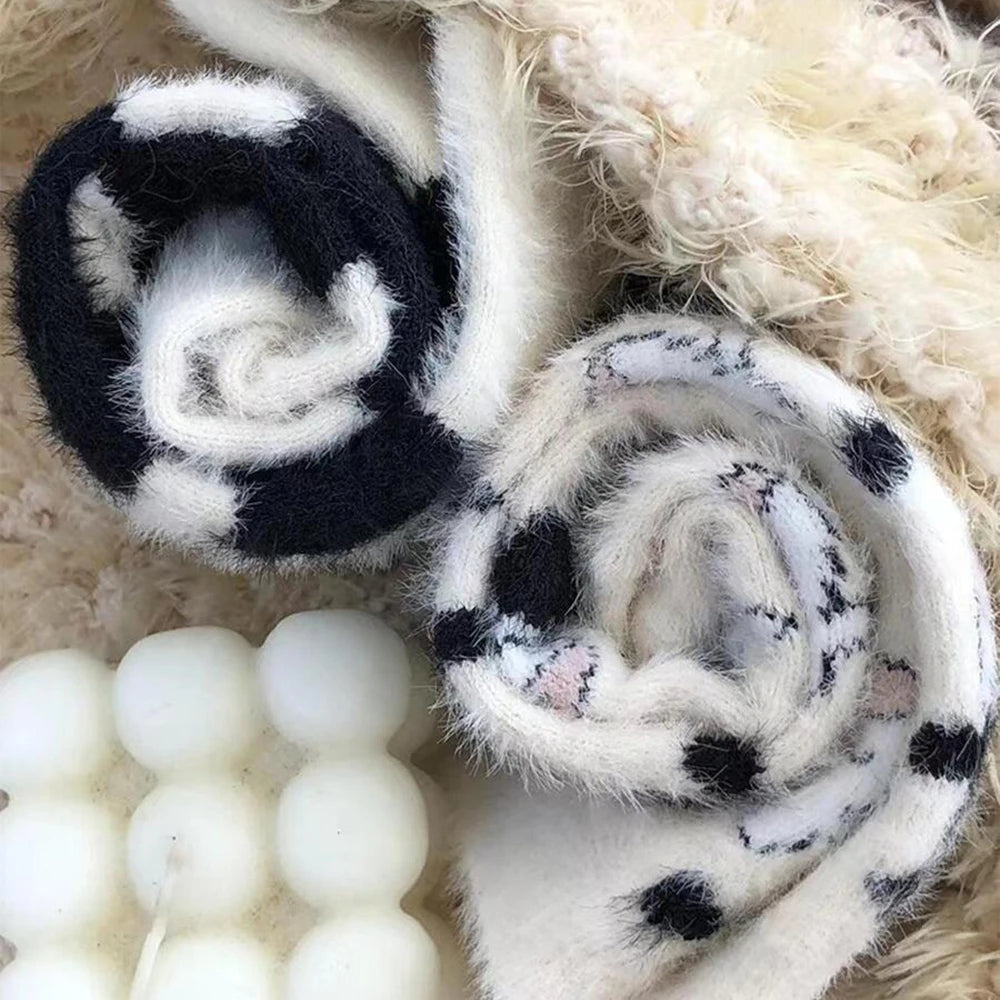 Polyester Elastane Cow Pattern Plush Socks