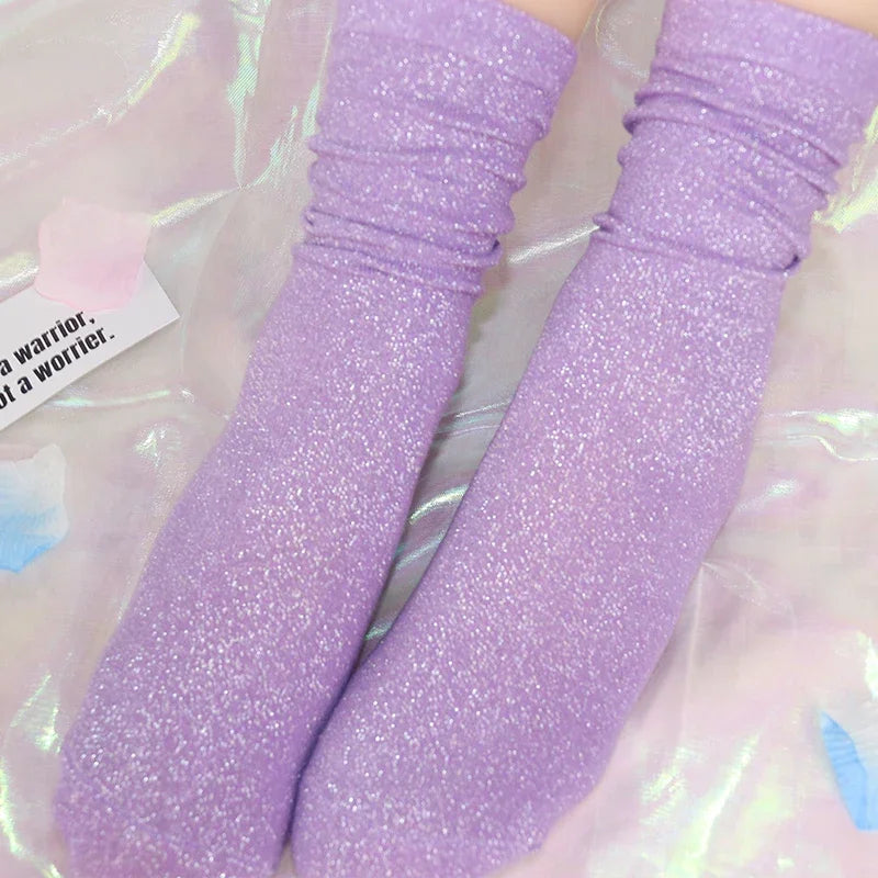 Shiny Metallic Cotton Blend Mid Tube Casual Socks