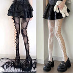 Floral Mesh Nylon Thigh High Pantyhose